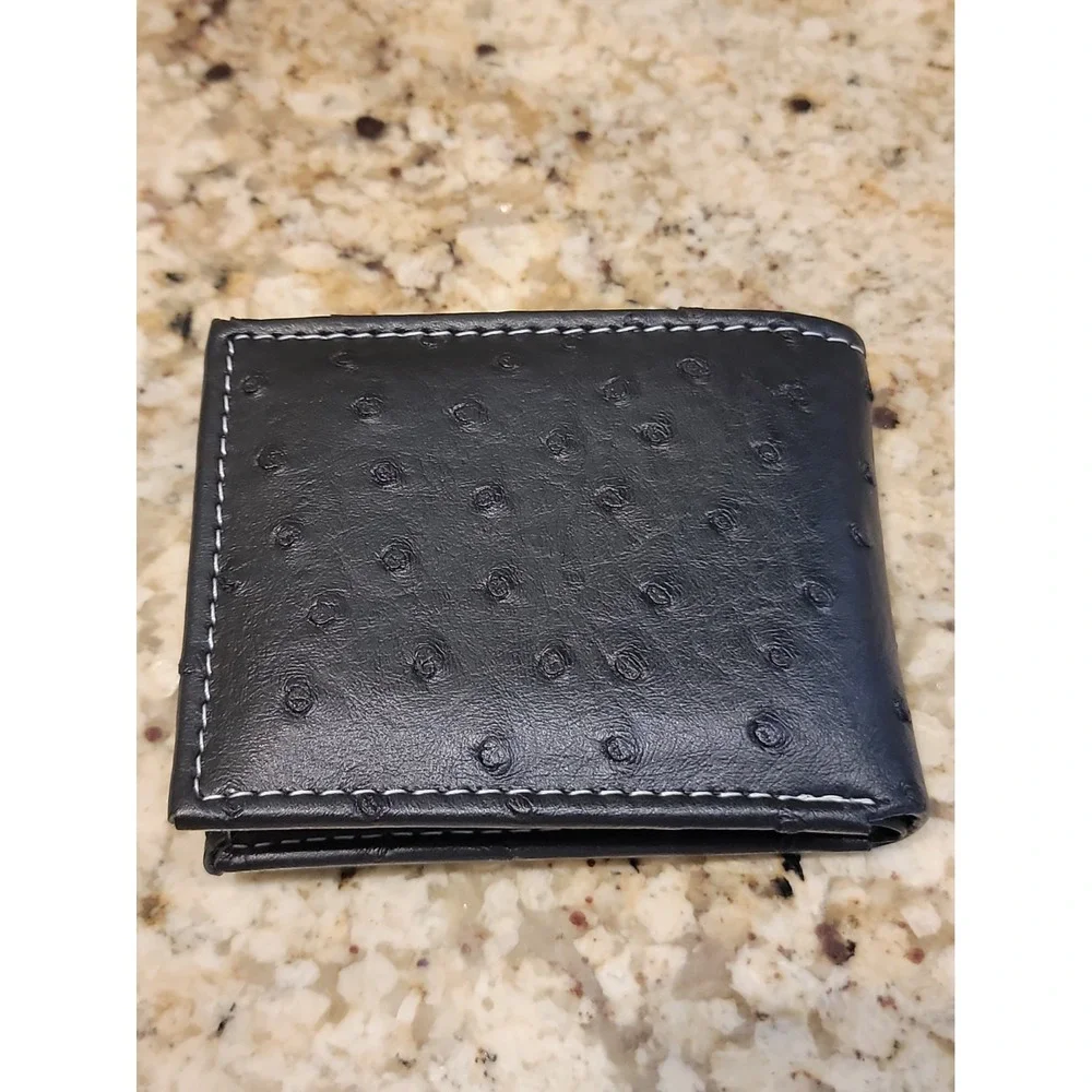 RIDGE MOUNTAIN VEGAN LEATHER HANDCRAFTED STUDDED EAGLE BIFOLD MEN'S WALLET Black